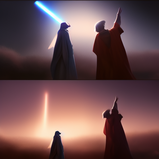 The camera zooms in on Merlin as he waves farewell to Luke and the other Jedi, watching as they disappear into the distance.